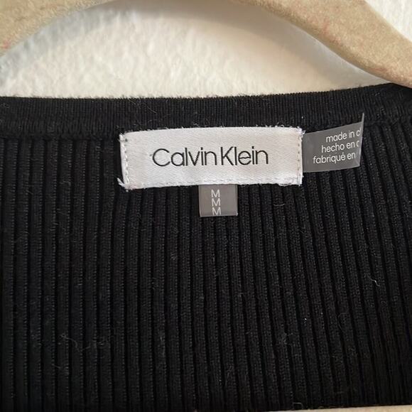 Calvin Klein Black Long Sleeve Sweater with White Ruffle Trim On Hem and Cuff M - Picture 4 of 4